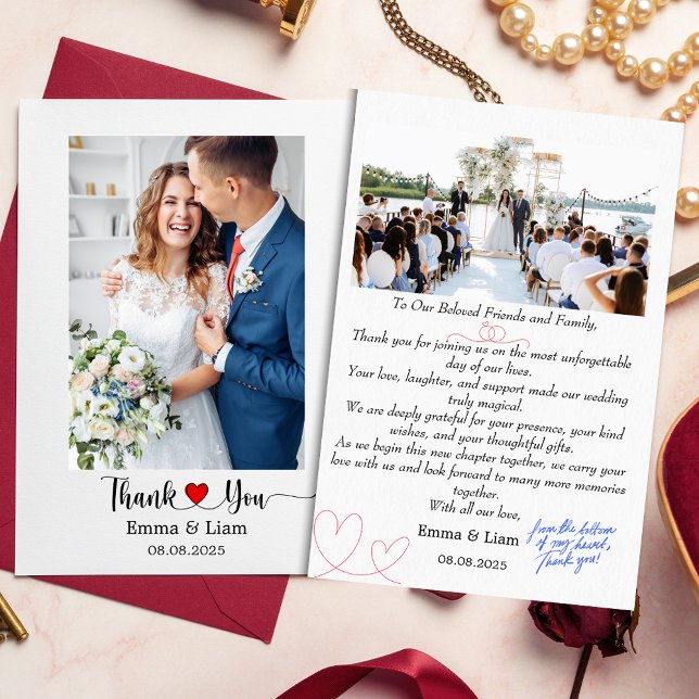 Hochzeitsdankkarte mit Foto | Handschriftlich Dankeskarte (Custom Wedding Thank You Card with Photo & Handwritten "From the Bottom of My Heart" Note)