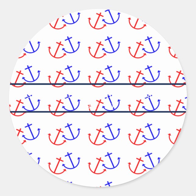 Hochzeitsdatum für Navy Blue & Red Nautical Anchor Runder Aufkleber (Vorderseite)