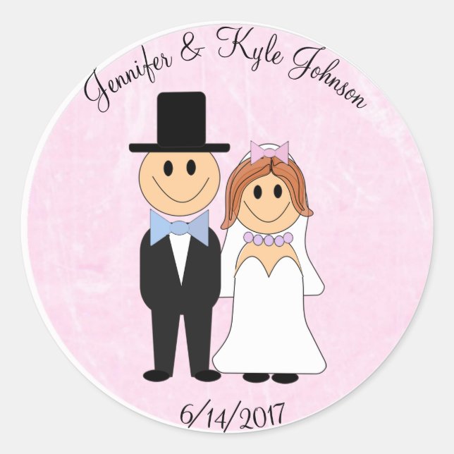 Hochzeitsdatum - Pink Personalisiert Runder Aufkleber (Vorderseite)