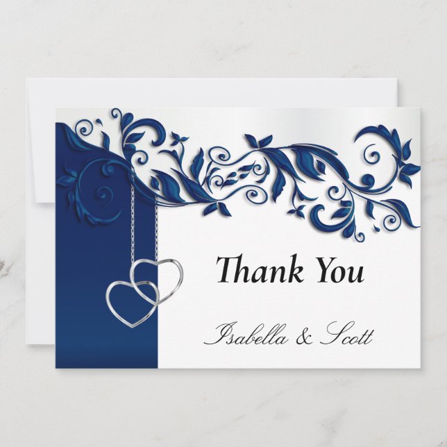 Hochzeitsdesign für Navy Blue Floral Dankeskarte (Vorderseite)