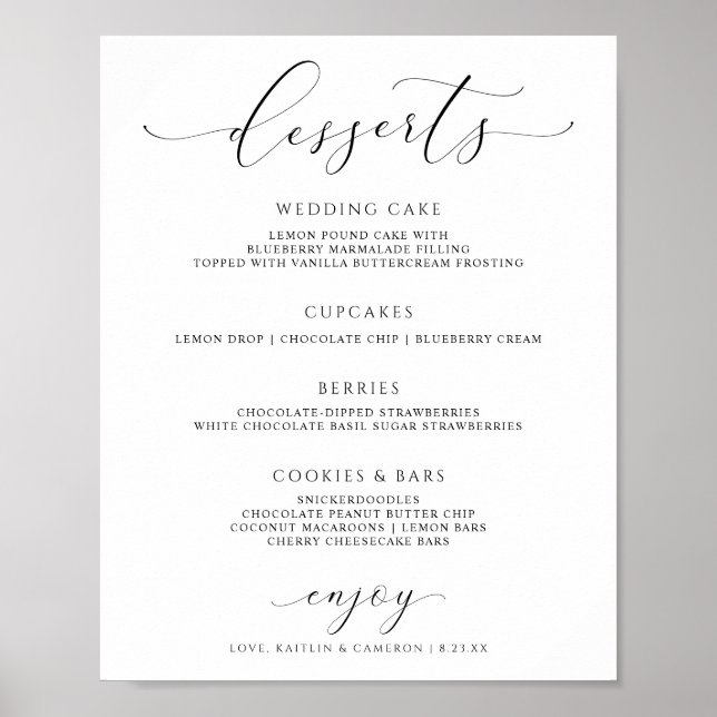 Hochzeitsdesserts Menü Signatur Elegante Schrift Poster (Vorne)