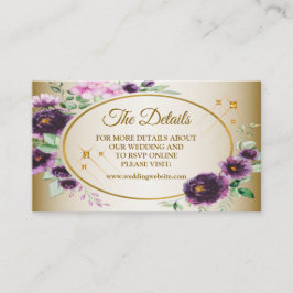 Hochzeitsdetail Lila Rosa Blumen Grün Golden Begleitkarte