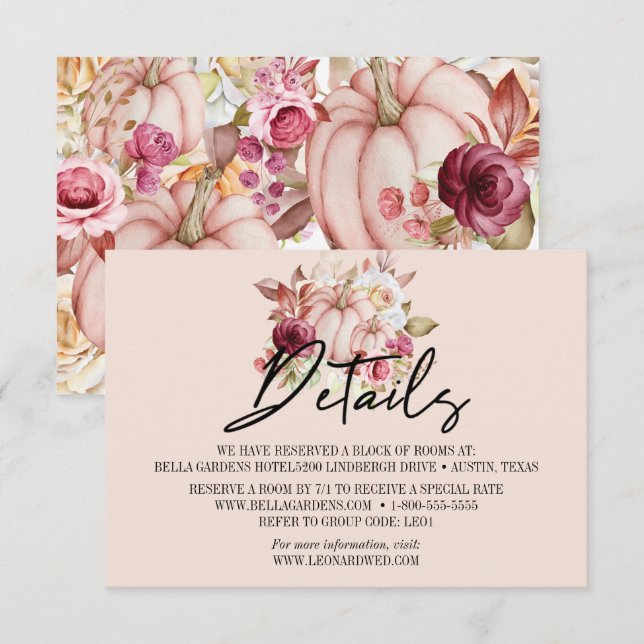 Hochzeitsdetails Autumn Pumpkin Floral Einladung (Vorne/Hinten)