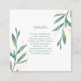 Hochzeitsdetails der Golden Green Watercolor Begleitkarte
