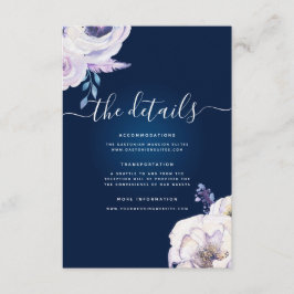 Hochzeitsdetails der Marine und der Lilac-Rose Begleitkarte