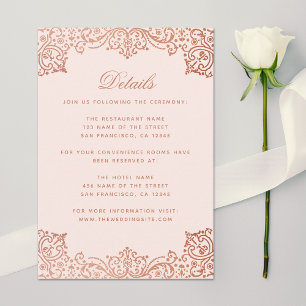 Hochzeitsdetails Elegant Rosa Rosen Gold Antik Begleitkarte