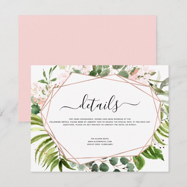 Hochzeitsdetails Eukalyptus Grüne Rose Gold Einladung (Vorne/Hinten)