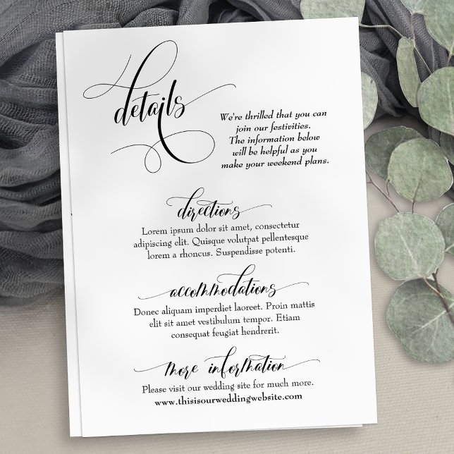 Hochzeitsdetails Glorreiche Kalligrafie Einfaches  Begleitkarte (Von Creator hochgeladen)