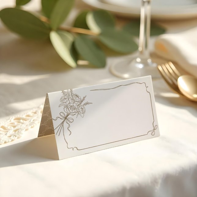 Hochzeitsdetails Handgezeichneter Bow & Ribbon Bou Platzkarte (Wedding Details Hand Drawn Bow & Ribbon Bouquet Place Card)