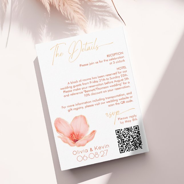 Hochzeitsdetails hellorange Blume gewölbte Foto Begleitkarte (Von Creator hochgeladen)