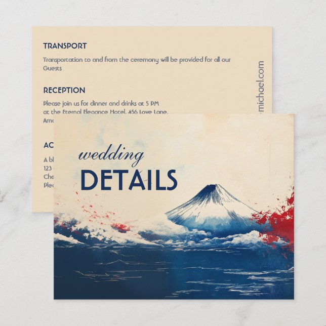Hochzeitsdetails Japonesque Harmonie mit Fuji Begleitkarte (Vorne/Hinten)