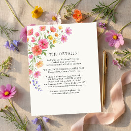 Hochzeitsdetails mit rosa-orangen Blumen Begleitkarte