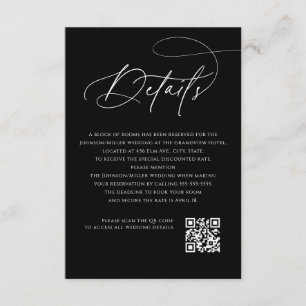 Hochzeitsdetails mit Schriftmonogramm Schwarzer QR Begleitkarte