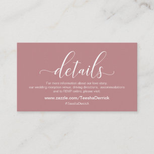 Hochzeitsdetails, Modern Dusty Rose Thema Begleitkarte