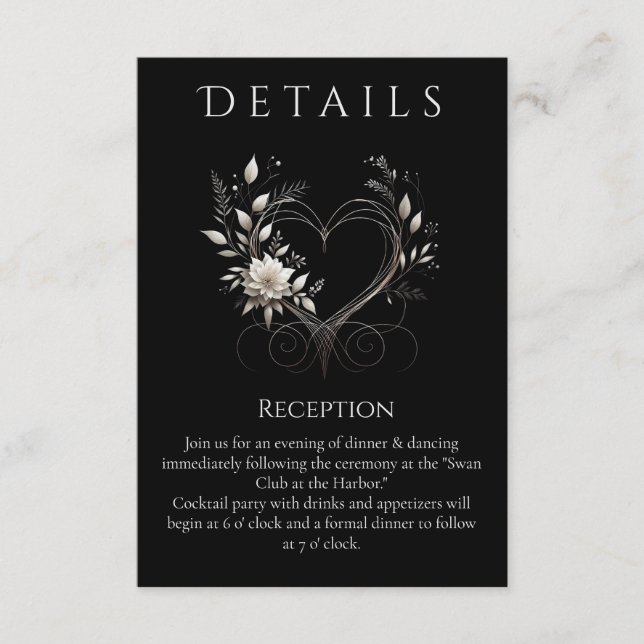 Hochzeitsdetails - Moderne weiße Blume mit Herz Begleitkarte (Vorderseite)