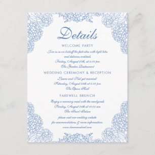 Hochzeitsdetails Modernes Hydrangea Dusty Blue Flo Begleitkarte