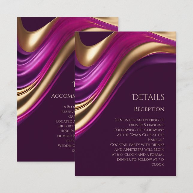 Hochzeitsdetails - Modernes Lila Fuchsia und Gold- Begleitkarte (Vorne/Hinten)