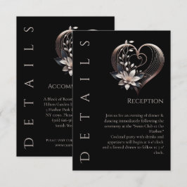 Hochzeitsdetails - Modernes rosa Herz mit Blume Begleitkarte