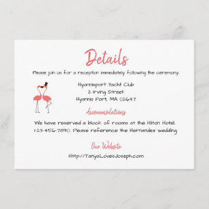 Hochzeitsdetails Pinker Flamingo Tropische Sommer- Begleitkarte
