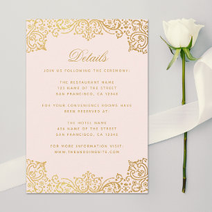 Hochzeitsdetails Rosa Gold Antik Elegant Vintage Begleitkarte