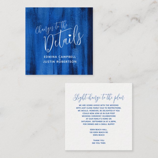 Hochzeitsdetails Saphir Blue Art Begleitkarte (Vorne/Hinten)