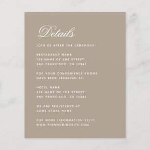 Hochzeitsdetails Taupe Einfache Budget-Beilagekart