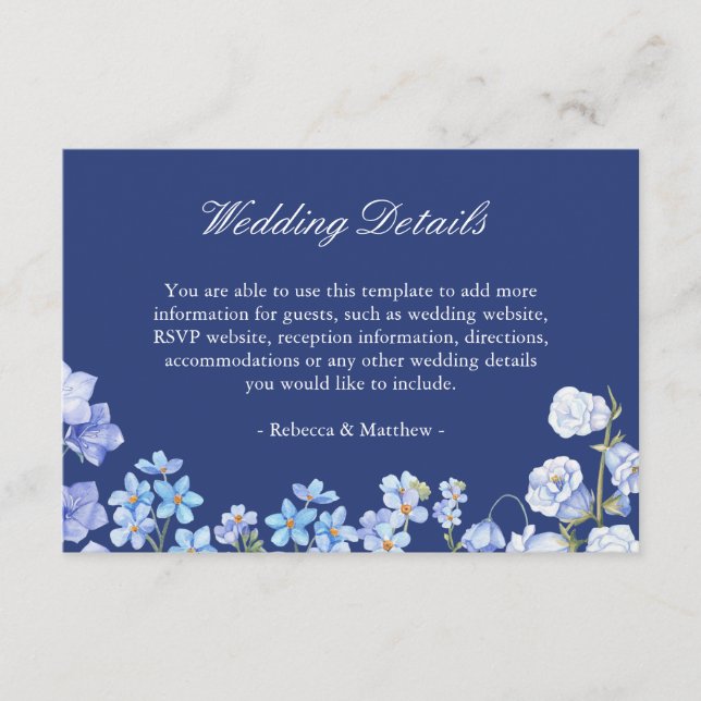 Hochzeitsdetails Vergessen Sie Me Nots Royal Blue  Begleitkarte (Vorderseite)