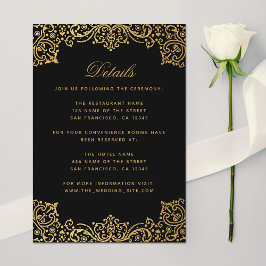 Hochzeitsdetails Vintages Schwarzes Gold Elegante Begleitkarte