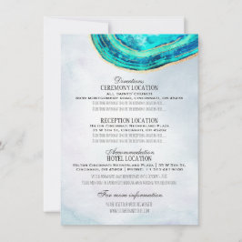 Hochzeitsdetails Wasserfarbe Aquamarin & Gold Agat Einladung