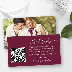 Hochzeitsdetails Website QR Foto Burgund Begleitkarte
