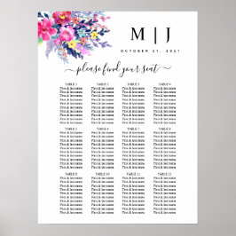 Hochzeitsdiagramm aus heiß rosa Gelbblütenblättern Poster