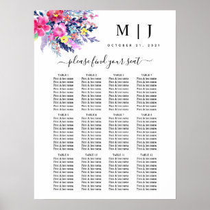 Hochzeitsdiagramm aus heiß rosa Gelbblütenblättern Poster