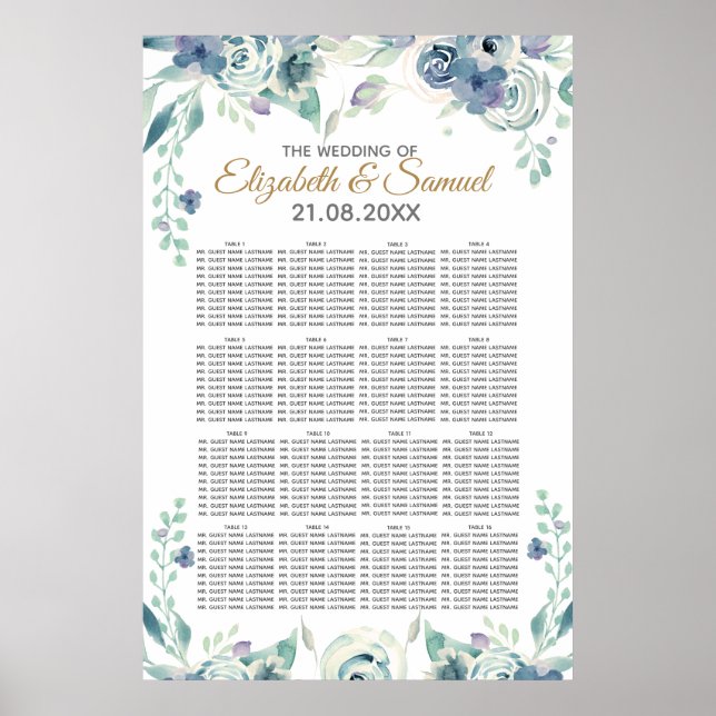 Hochzeitsdiagramm der Blauen Rose Poster (Vorne)
