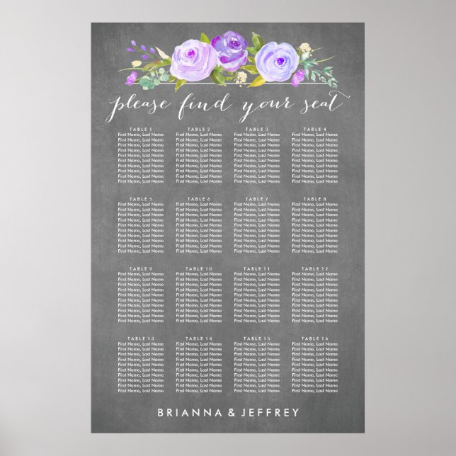 Hochzeitsdiagramm der Rose Garden Poster (Vorne)