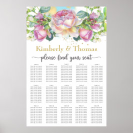 Hochzeitsdiagramm der Rose Wasserfarbenblush Poster