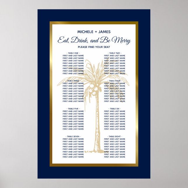 Hochzeitsdiagramm der tropischen Marine Blue Gold  Poster (Vorne)