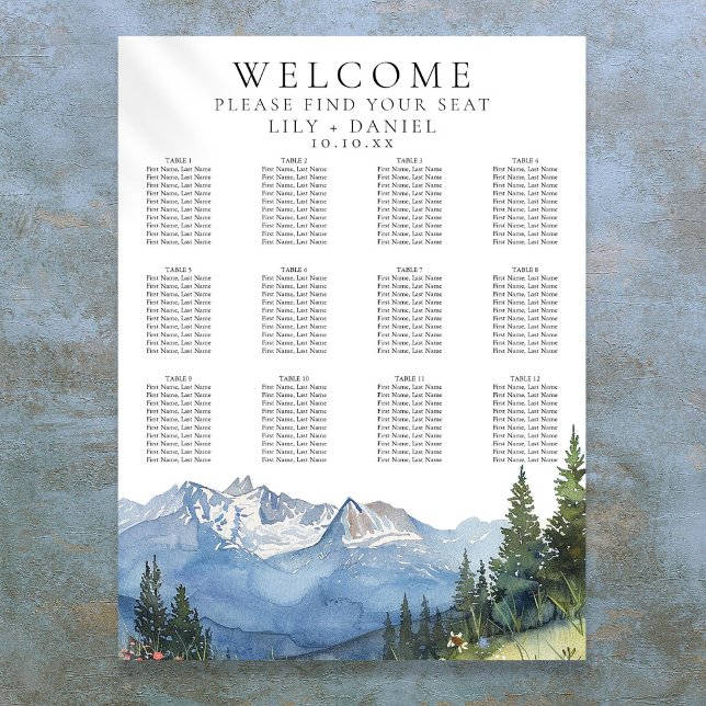 Hochzeitsdiagramm der Wasserfarben Poster (Watercolor Mountain Floral Wedding Seating Chart)
