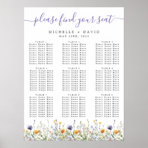 Hochzeitsdiagramm der Wildblume Wasserfarbe Poster