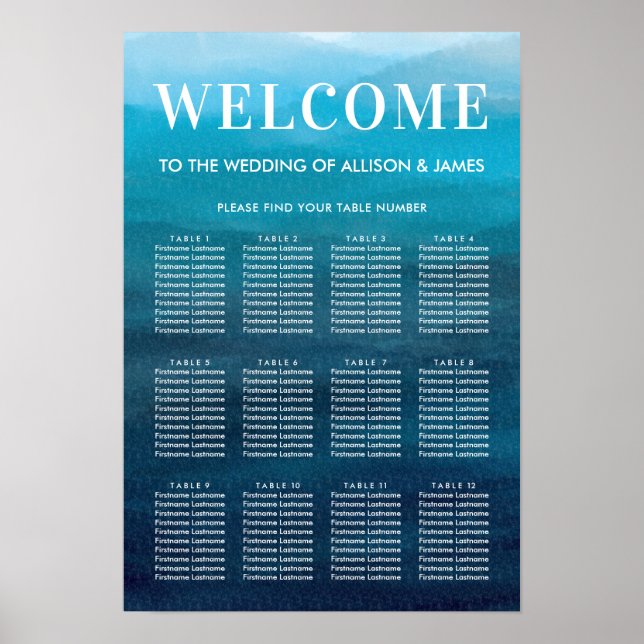 Hochzeitsdiagramm für Hochzeiten in Aquarellen Poster (Vorne)
