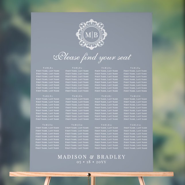 Hochzeitsdiagramm für verzierte florale Monogramme Acrylschild (Neutral)