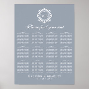 Hochzeitsdiagramm für verzierte florale Monogramme Poster
