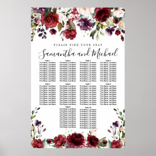 Hochzeitsdiagramm mit 10 Tischen aus Burgund Roter Poster