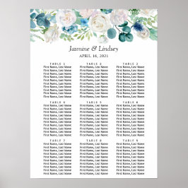 Hochzeitsdiagramm mit blau-weißgrüner Blütenblume Poster
