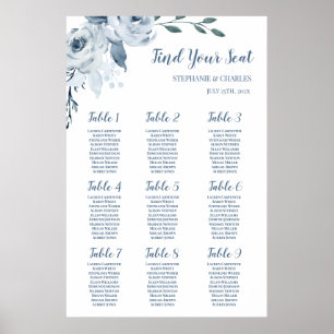 Hochzeitsdiagramm mit dunkelblauer Blume Poster