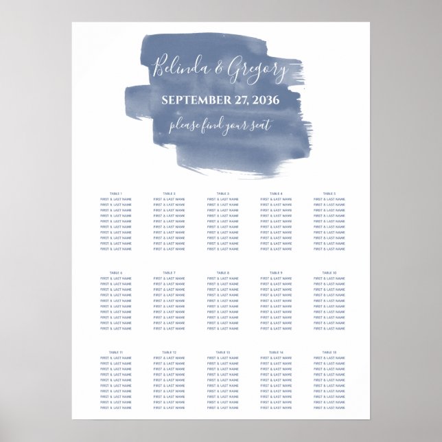 Hochzeitsdiagramm mit dunkelblauer Wasserfarbe Poster (Vorne)