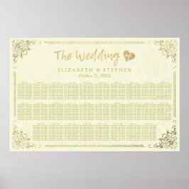 Hochzeitsdiagramm mit Gold Script-Blumen Poster