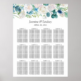 Hochzeitsdiagramm mit grün-blau-weißem Blumenmuste Poster