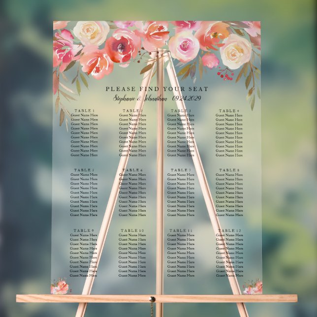 Hochzeitsdiagramm mit rosafarbenem Blumenwasser Acrylschild (Neutral)