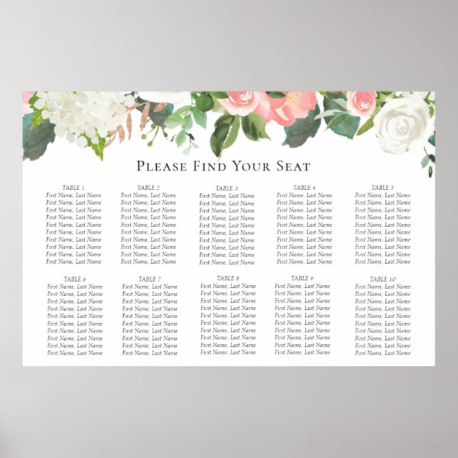 Hochzeitsdiagramm mit weißer Blüte Poster (Vorne)