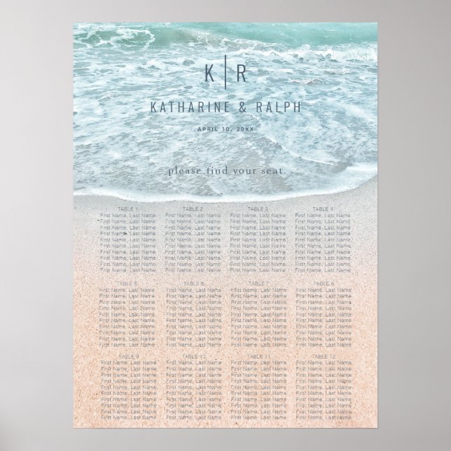 Hochzeitsdiagramm zum tropischen Meer und Sandstra Poster (Vorne)